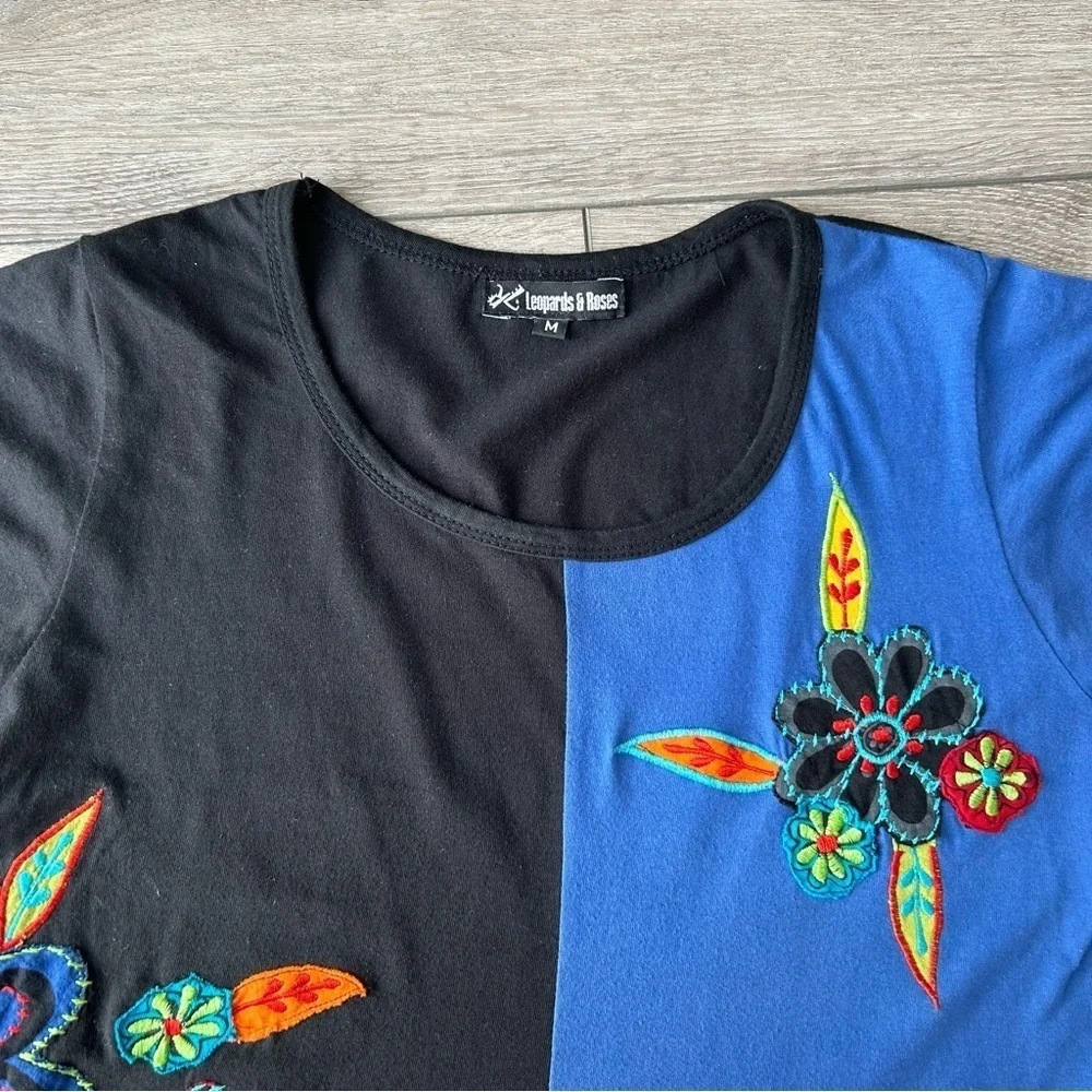 Leopards & Roses Embroidered Patchwork Asymmetrical Hem Tunics - Picture 5 of 15
